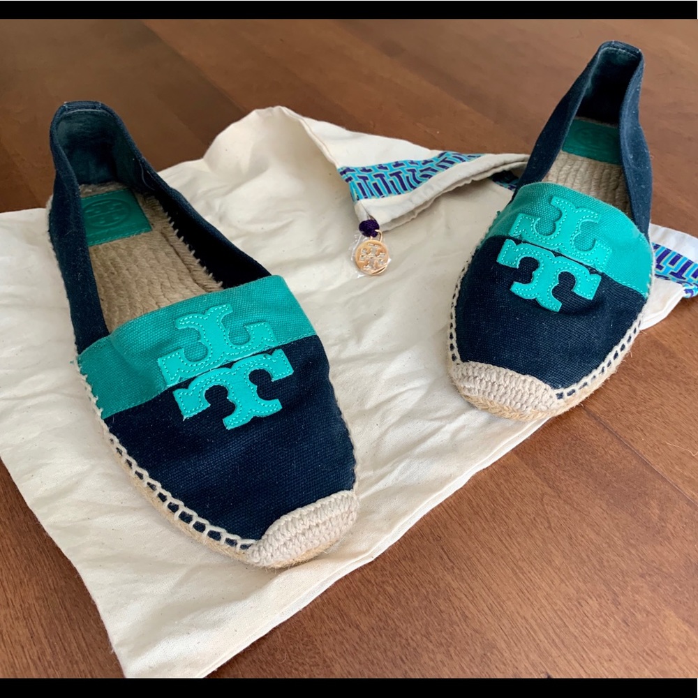 Tory Burch jute canvas shoes w/Tory Burch shoe bag